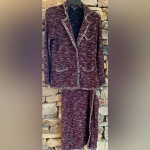 Brooks Brothers knit burgundy 2-piece SKIRT SUIT Set blazer M skirt S
